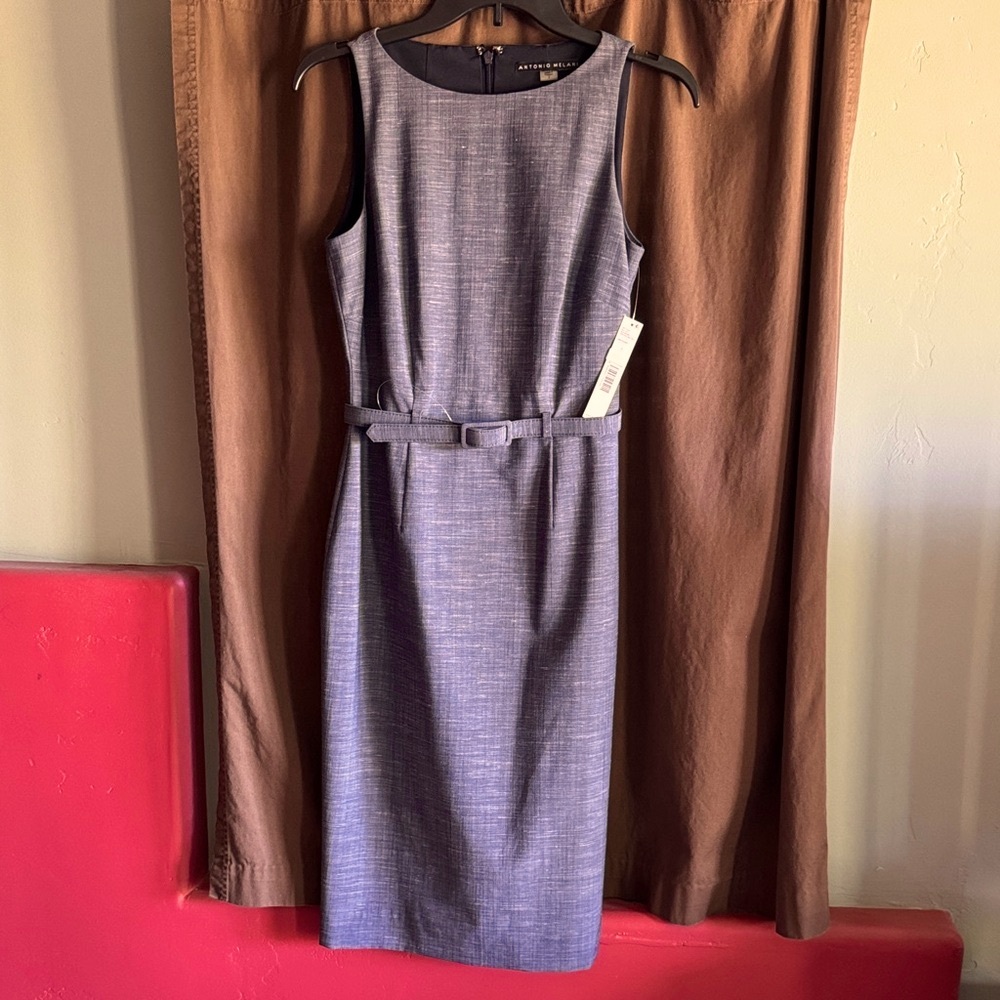 ANTONIO MELANI Sz2 Blue Belted Midi Dress NWT